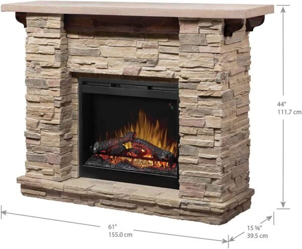 Fieldstone Natural Man-made Stone Mantel Fireplace with Log - Image 5