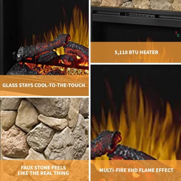 Fieldstone Natural Man-made Stone Mantel Fireplace with Log - Image 4