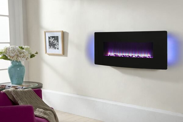 Coraline 48" Curved Front Wall Mount Electric Fireplace with Black Glass - Image 2