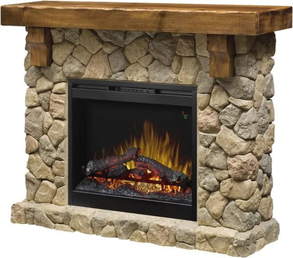 Fieldstone Natural Man-made Stone Mantel Fireplace with Log - Image 2
