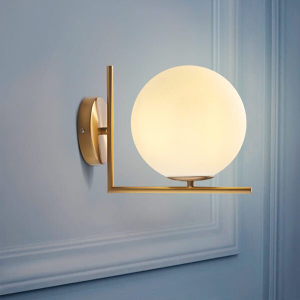 Antique Brass Blown Opal Glass Globe Wall Light Fixture - Image 2