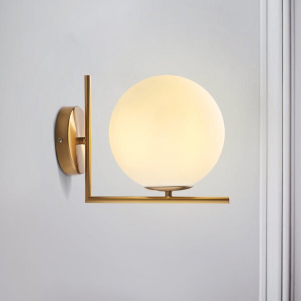 Antique Brass Blown Opal Glass Globe Wall Light Fixture - Image 3