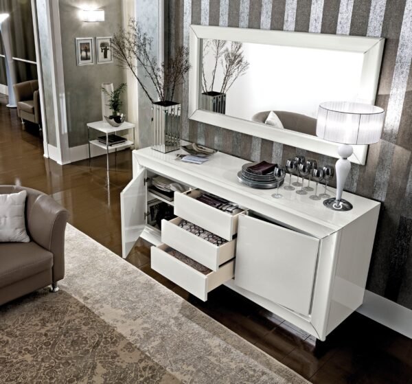 ESF Italia Dama Bianca Rectangle Buffet Mirror with White Wood Frame - Image 3