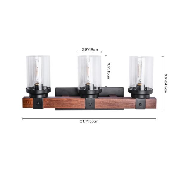 3-Light Metal Wood Wall Sconce Light with Glass Cylinder - Image 9