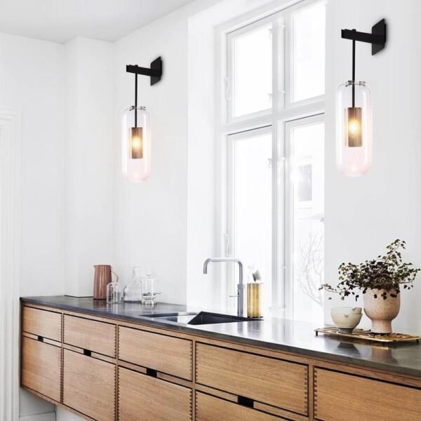 Mid-Century Modern 1-Light Glass Cylinder Wall Light Fixture - Image 2