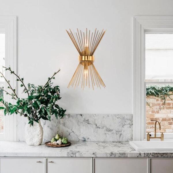 Mid-Century Modern Brass Starburst Wall Sconce Light - Image 2