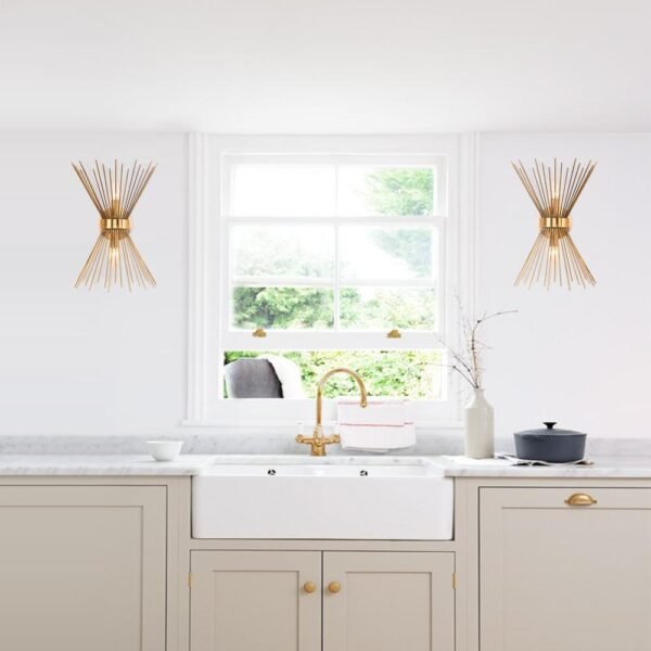 Mid-Century Modern Brass Starburst Wall Sconce Light - Image 6