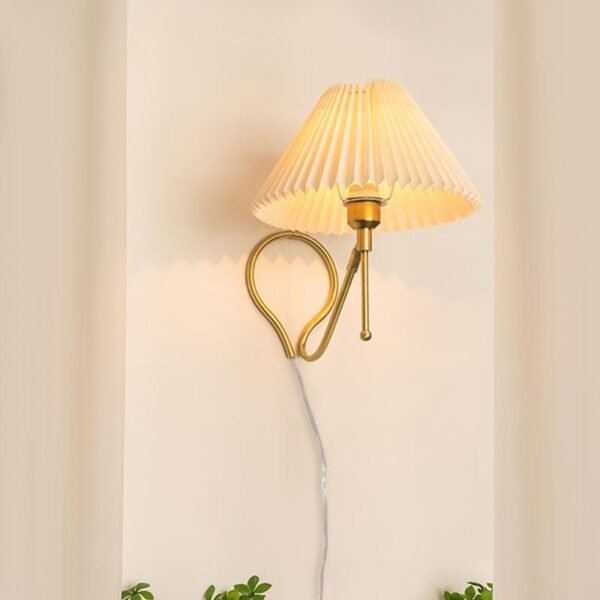 Brass Pleated Table Lamp Wall Lamp in White Shade - Image 4