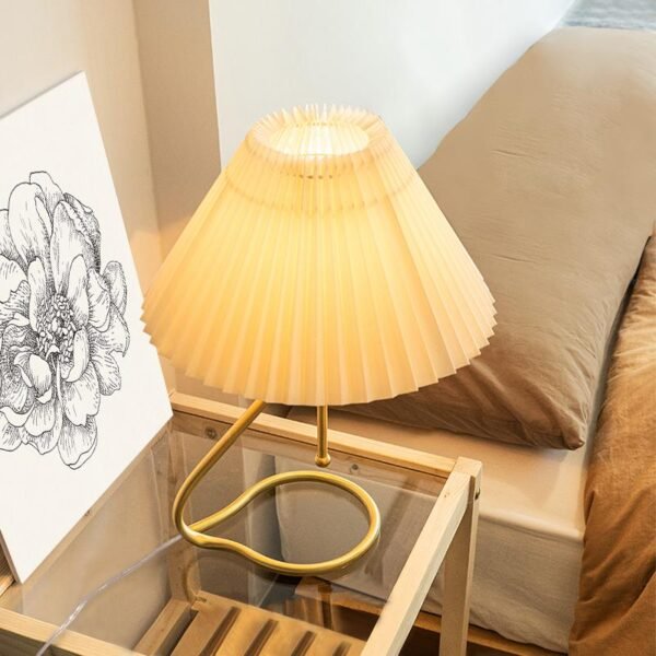 Brass Pleated Table Lamp Wall Lamp in White Shade - Image 5