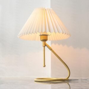 Brass Pleated Table Lamp Wall Lamp in White Shade