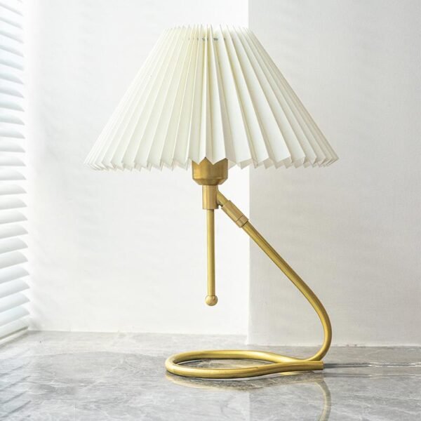 Brass Pleated Table Lamp Wall Lamp in White Shade - Image 2