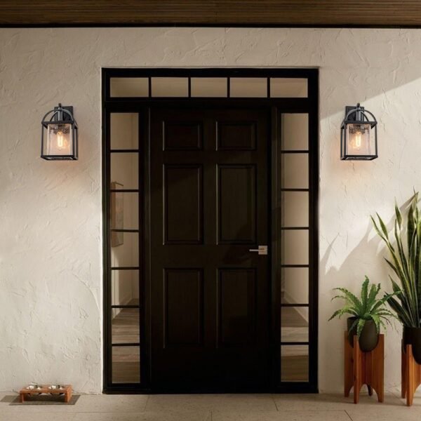 IP23 Lantern Crackle Glass Outdoor Wall Sconce - Image 2