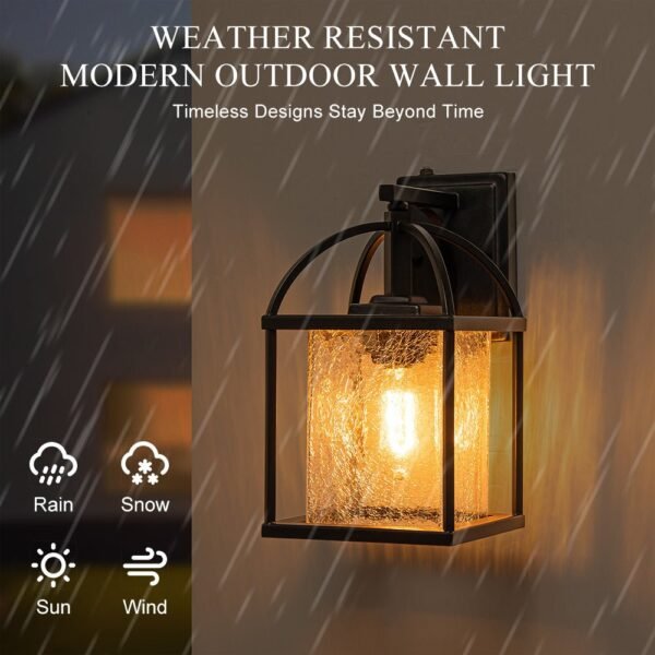 IP23 Lantern Crackle Glass Outdoor Wall Sconce - Image 3