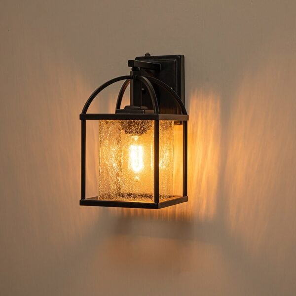 IP23 Lantern Crackle Glass Outdoor Wall Sconce - Image 8