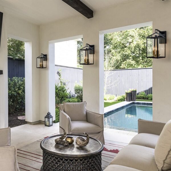IP54 Clear Glass Rectangle Lantern Outdoor Wall Sconce - Image 2