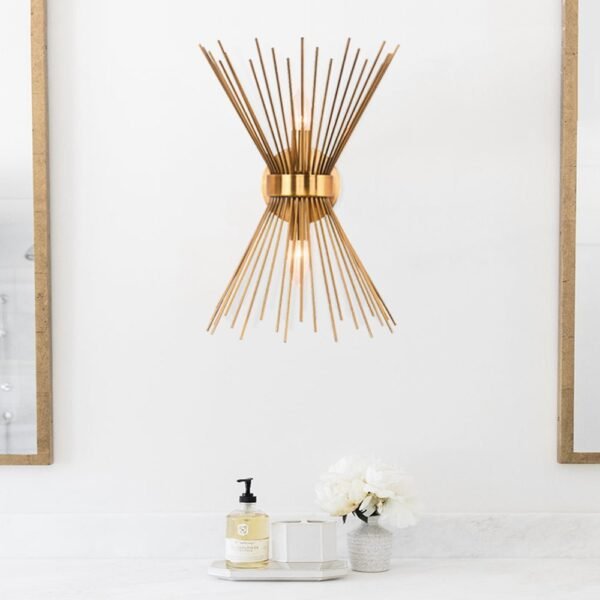 Mid-Century Modern Brass Starburst Wall Sconce Light - Image 5