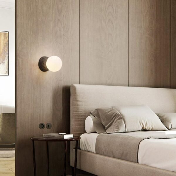 Natural Stone Wall Light with Single Opal Glass - Image 3
