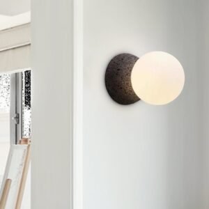 Natural Stone Wall Light with Single Opal Glass